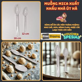 [Rẻ nhất] 100 muỗng mica trong suốt hàng xuất khẩu trong cứng đẹp dùng ăn dặm, kem, flan, món tráng miệng sang trọng