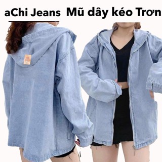 [túi trong] Áo khoác jean có mũ chống nắng dây kéo cho nam và nữ bigsize 40-85kg aChi jeans