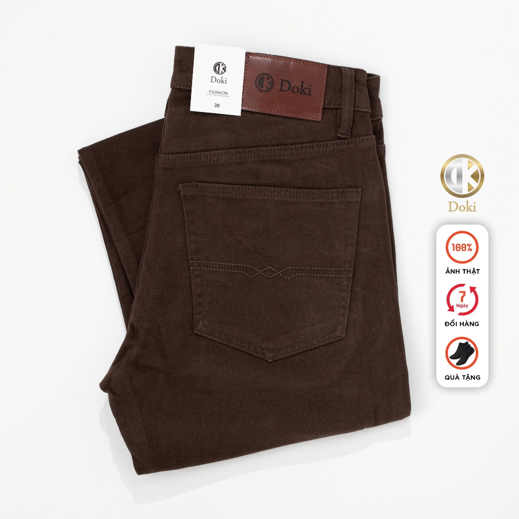 Quần Kaki Jean Doki cao cấp co giãn 4 chiều, kaki nam màu nâu đậm trơn dáng đứng chất vải dầy dặn mề