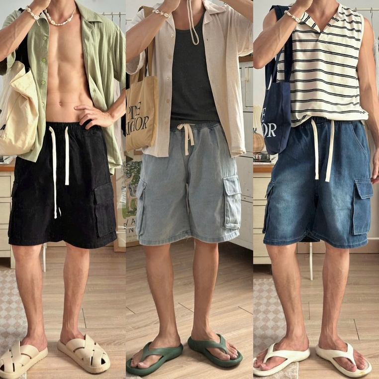 NOOBITA - Quần shorts jeans túi hộp 8363