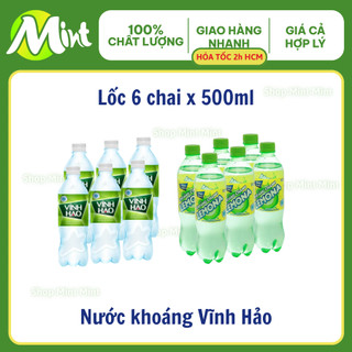   Lốc 6 chai x 500ml  Nước khoáng VĨNH HẢO chai 500ML_Chanh  có Ga. Shop Mint Mint. 