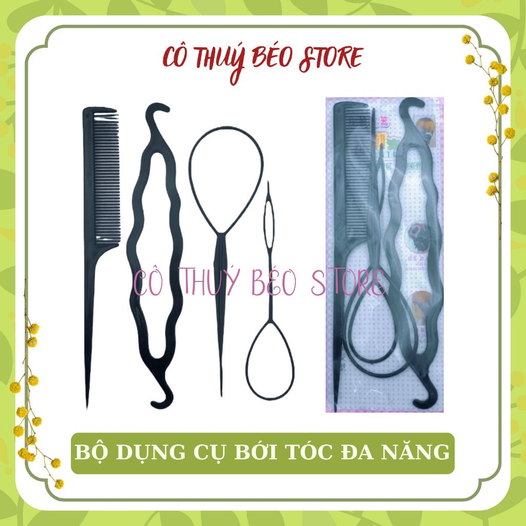 KẸP TÓC, COMBO LÀM TÓC 4in1 , BỘ DỤNG CỤ BỚI TÓC ĐA NĂNG - CÔ THÚY BÉO STORE