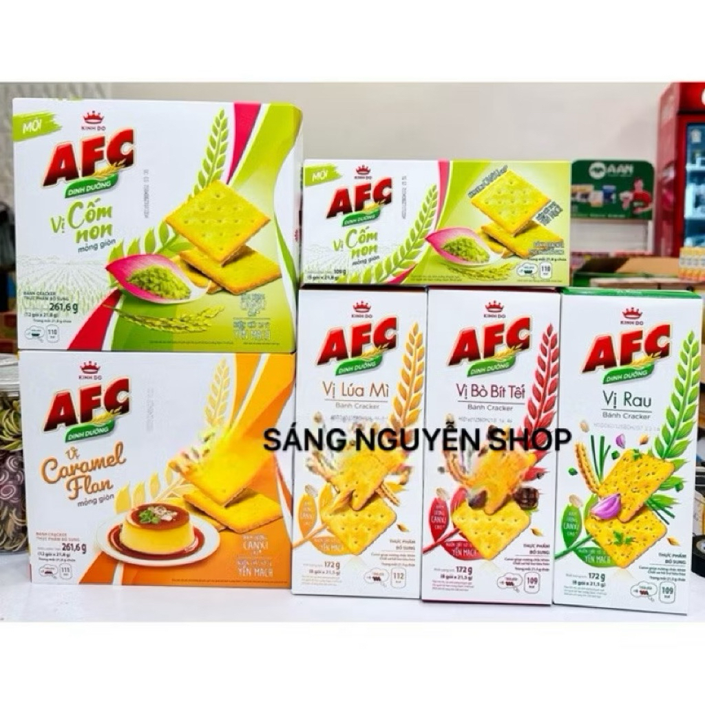 Bánh AFC Dinh Dưỡng Vị Rau/Lúa Mì/Cốm Non Hộp 109g-172g( Date Mới )