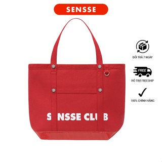 Túi Tote Vải Canvas Đỏ Phối Tarpaulin (Đỏ) Có Dây Kéo SENSSE Colorblock Daily Tote