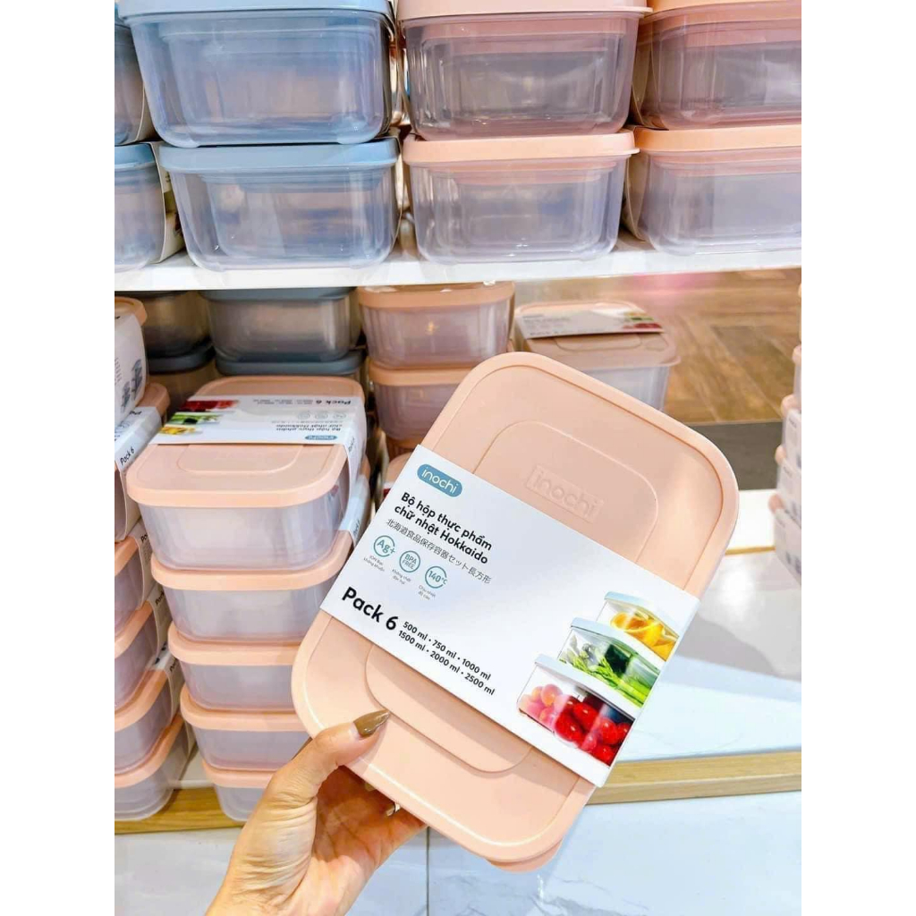 Set 6 Hộp Đựng Thực Phẩm Nhựa Inochi CHỮ NHẬT