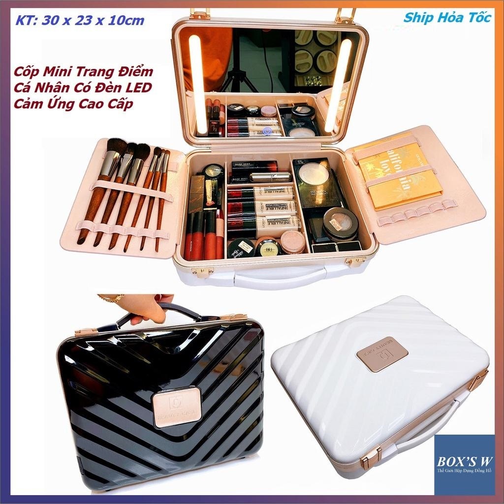 [Size 30cm] Cốp Mini Make Up Cá Nhân Có Gương Đèn LED Beauty Case