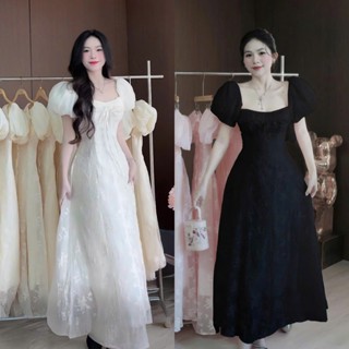 BIGSIZE HIẾU HIẾU (55-95KG) - Váy voan hoa dáng dài tay phồng tiểu thư D485