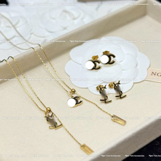 Set vòng cổ titan không han gỉ dây rút + khuyên tai nữ thời trang