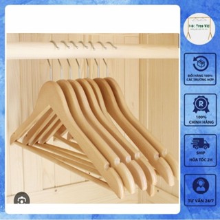 Combo 10 móc treo quần áo gỗ, móc gỗ treo quần áo thanh ngang có rãnh đủ màu