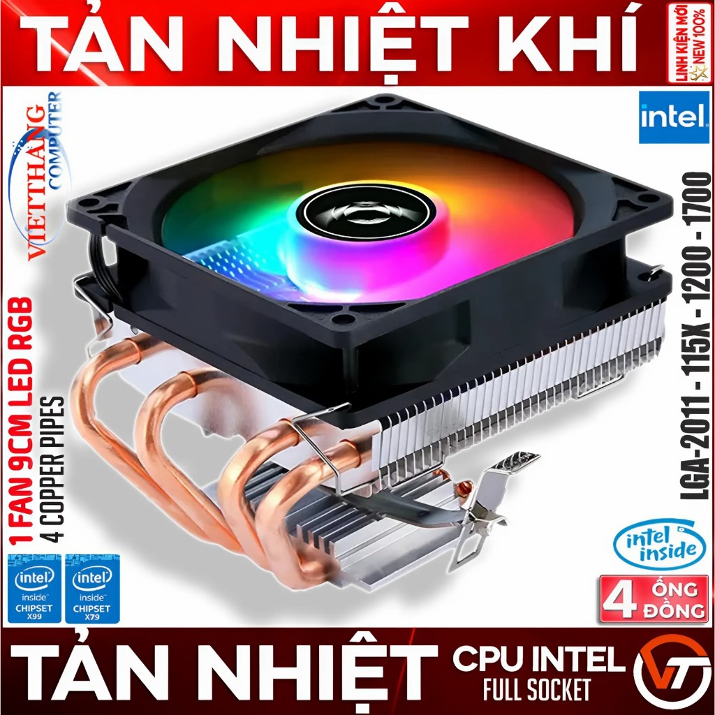 Tản nhiệt khí CPU 4P1F 4 Ống Đồng 1 Fan 9cm Black Led RGB Topdown Đế gài Socket LGA2011-115X-1700