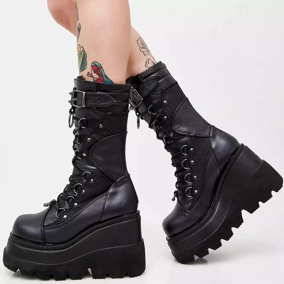 Boots nữ cao bồi cổ Lửng khoá kéo sau giữ ấm, Bốt Đùi nữ mũi tròn đế trụ 10cm chất da lì 2 màu đen t