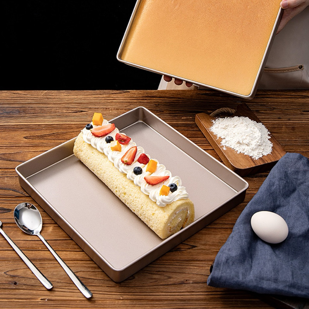 Khuôn vuông vàng chống dính cao cấp nướng bánh làm bánh bông lan cuộn 28x28cm