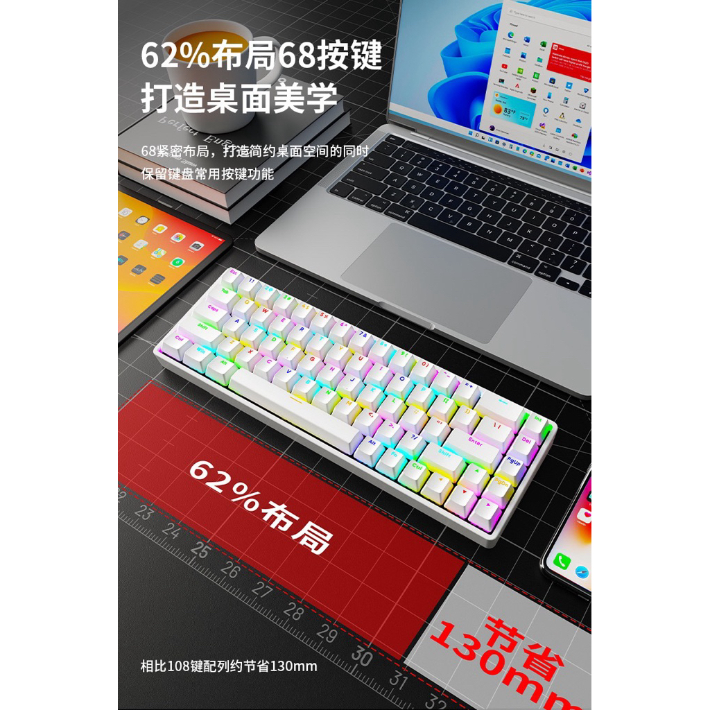 Bàn phím cơ không dây AK68 Pro | 3 mode | Led RGB | Plate kim loại | Stab được căn chỉnh sẵn | Hotswap thay nóng switch | BigBuy360 - bigbuy360.vn