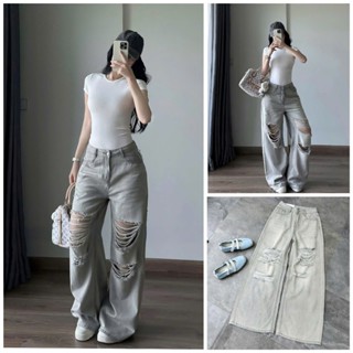 [Follow shop nhận mã 10k] Quần dài jeans denim bò suông rách màu ghi UMEE STORE QCCC QCL1 QD0729 3398