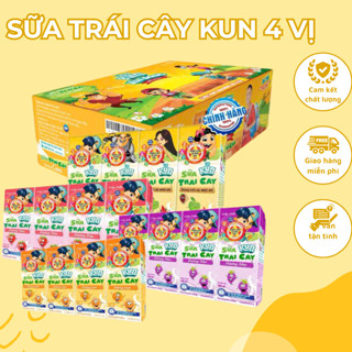   Thẻ đổi quà mới   Thùng 48 hộp Sữa trái cây KUN mix đủ 4 vị Hương dâu cam nho trái cây - hộp 180ml 
