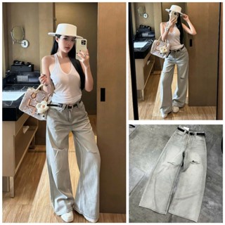 [Follow shop nhận mã 10k] Quần dài jeans denim bò suông rách nhẹ màu ghi kèm đai G UMEE STORE QCCC QCL1 QD0730 3381