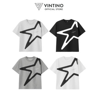 Áo Thun VINTINO Cổ Tròn Chất Vải Cotton In Họa Tiết Sao Form Rộng Thoáng Mát AT11