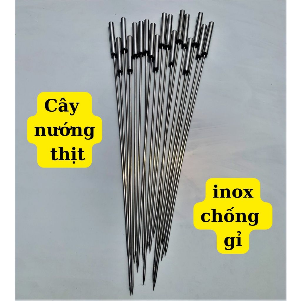 Sét 5 xiên nướng thịt dài 60 cm, cây xiên nướng thịt chả inox không gỉ