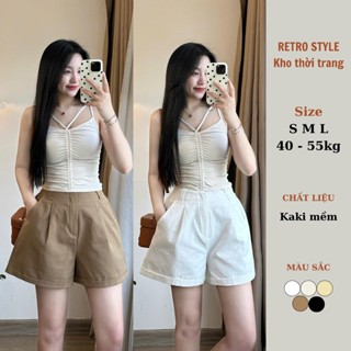 Quần short kaki nữ mềm cạp chun sau kèm đai hàng thiết kế phong cách Retrostyle 461
