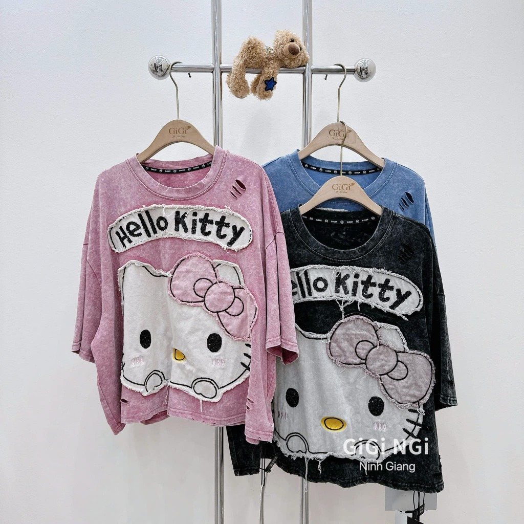 Sét áo váy Hello Kitty nữ màu hồng form rộng thêu phong cách dễ thương Hàn Quốc, set đồ nữ hottrend | BigBuy360 - bigbuy360.vn