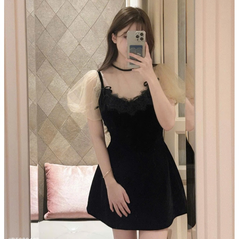 Váy Nữ Thiết Kế Viền Ren Dáng Xoè Ngắn Tay Phồng Lưới Kiểu Công Chúa Dự Tiệc Phong Cách Tiểu Thư | BigBuy360 - bigbuy360.vn