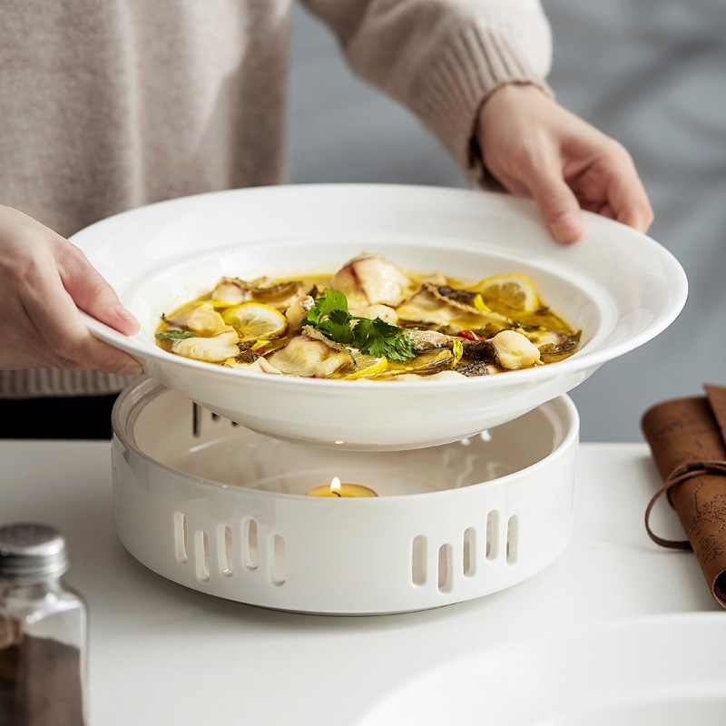 [Nh02] Bộ bát sứ hâm nóng tròn cao cấp, đế nến giữ nhiệt sang trọng dùng cho nhà hàng, khách sạn