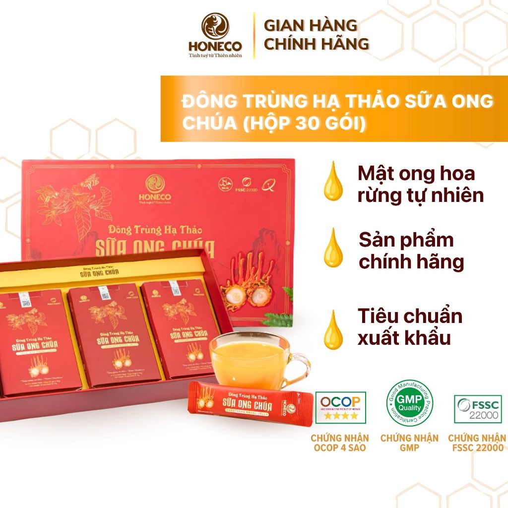 Đông trùng hạ thảo & sữa ong chúa Honeco – Hộp 30 gói