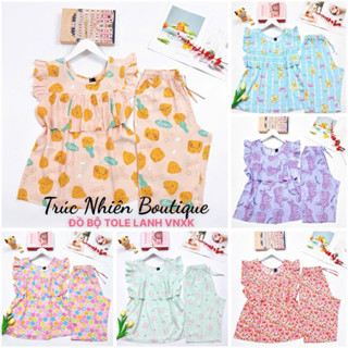 Đồ bộ tole mặc nhà, Bộ lanh cánh tiên bèo ngực quần lửng F21 VNXK 45-75kg, chất tole 2 da loại 1 mịn mát cao cấp -T05