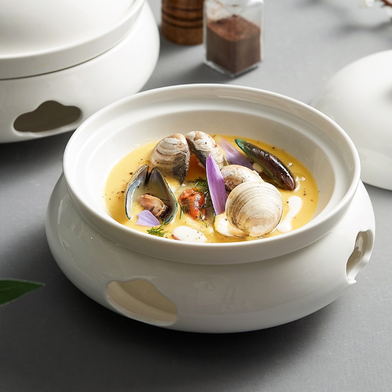 [Nh03] Bộ bát sứ hâm nóng dáng bầu tròn cao cấp sang trọng dùng nhà hàng, khách sạn