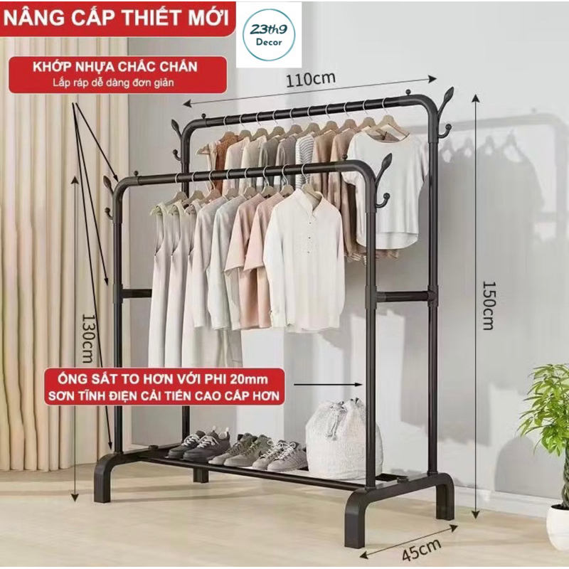 23th9 Decor Giá Treo Quần Áo 2 Gian 1 Tầng Kim Loại Chắc Chắn Tiện Lợi Lắp Ráp Dễ Dàng Kededo