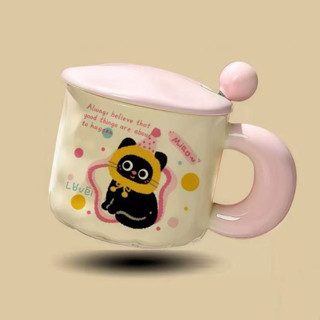Quà tặng cốc sứ Ly sứ có nắp hình “Mèo sinh nhật” 400ml thích hợp làm quà tặng đi kèm có muỗng chất lượng cao cấp