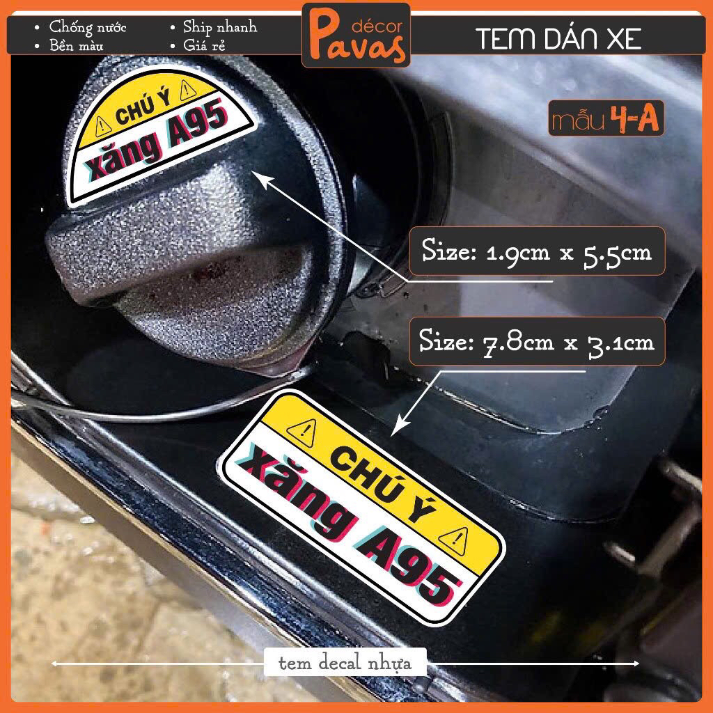 Tem Dán Nắp Bình Xăng, Dầu Diesel, Tem Decal Cảnh Báo Chống Nước