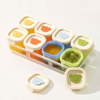  Set 8 Hộp Trữ Đông Đồ Ăn Dặm Cho Bé Chất Liệu Silicone Khay Trữ Thực Phẩm Ăn Dặm Dung Tích 50ml Hình Gấu 