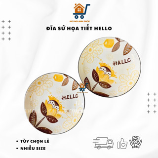  Bộ 2 Đĩa Sứ Họa Tiết Hello Tròn 16–23cm – Decor Bàn Ăn Tráng Men Cao Cấp 