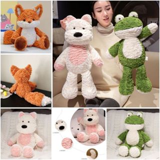 Gấu bông chạy bộ cáo cam chó ếch lông xù dễ thương, Gấu nhồi bông động vật lông cừu cao cấp món quà đáng yêu cho bé