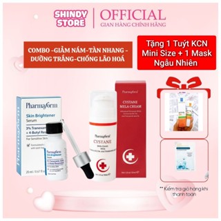 [ COMBO NÁM 1 ]-Giảm Nám Mức độ Nám Trung Bình )Gồm Kem Cystane Mela Cream + Serum Skin Brightener Pharmaform