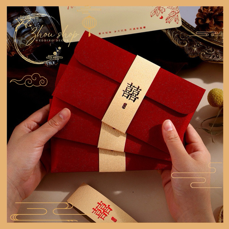 (Set 2 cái) BAO LÌ XÌ CƯỚI- PHONG BÌ CƯỚI CAO CẤP – CHỮ SONG HỶ MAY MẮN