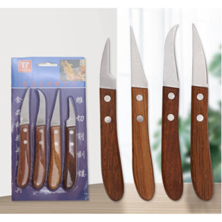  Bộ 4 dao tỉa hoa quả dao điêu khắc rau củ quả nghệ thuật dao khắc dưa hấu mini tay cầm gỗ chắc chắn nhiều lưỡi tiện dụng 