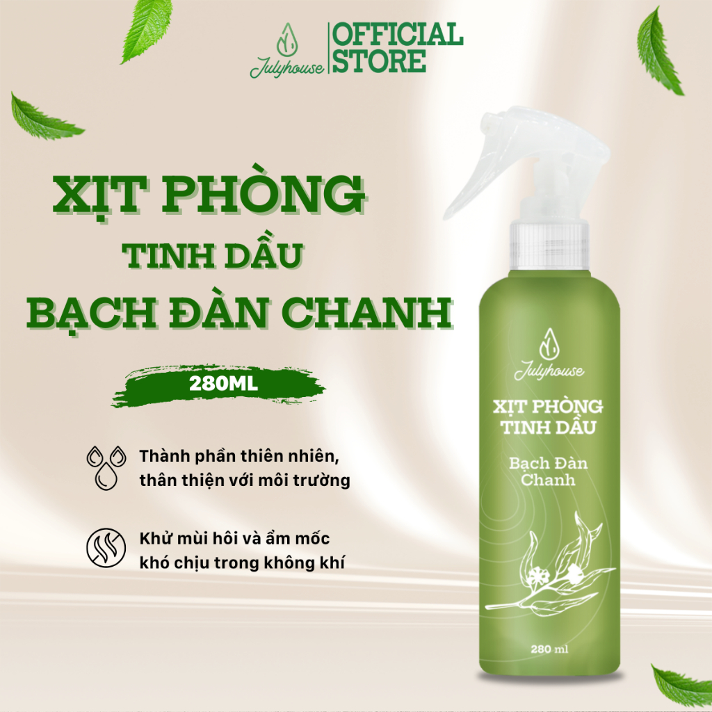 Bình xịt phòng tinh dầu Bạch Đàn Chanh 280ml JULYHOUSE khử mùi, hương thơm dịu nhẹ