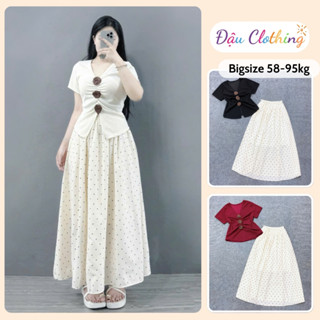  Set Áo Váy Bigsize Nữ Nàng Thơ  CÓ LẺ ÁO VÁY  Áo Thun Cổ Tim Gắn Hoa Kèm Váy Dài Chấm Bi A275+CV422 