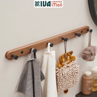 Móc treo đồ dán tường KIVA, chất liệu gỗ óc chó cao cấp, lắp đặt 2 cách.