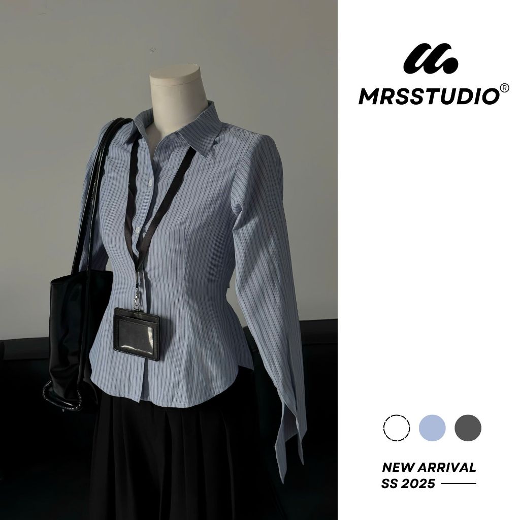 Áo Somi Nữ Kẻ Sọc MRSSTUDIO  Thắt Eo MRA170G  Mềm Mại Mẫu Mới SS 2025 New Arrival SS 2025
