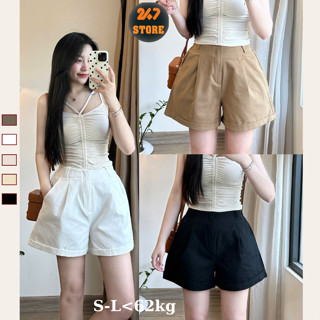 Quần short kaki nữ ống rộng Quần đùi nữ kaki gập gấu lưng chun cạp cao chất mềm mát 247STORE Quanshort461_P9