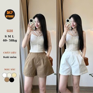 Quần short kaki nữ mềm cạp chun sau kèm đai hàng thiết kế mới dáng đẹp 461