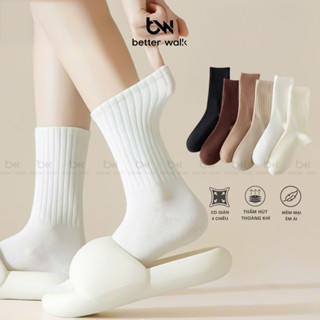 [SET 6 ĐÔI] Tất Nữ Cổ Cao Trơn Màu BETTER WALK Vớ Cổ Cao Chất Liệu Mềm Mại Co Giãn Thoáng Mát Bền Màu - TGT/S6