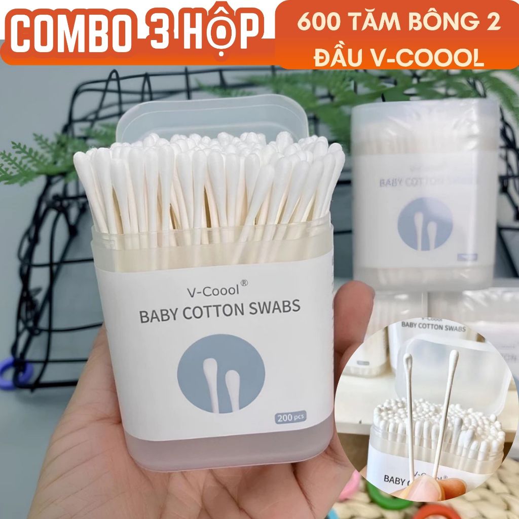 Combo 3 Hộp 600 Chiếc Tăm Bông V-Coool Baby Cotton SWABS -Tăm Bông Vệ Sinh Cho Bé FACE MASK.STORE