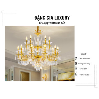 Đèn chùm nến 15 tay cao cấp ĐẶNG GIA vàng 24k | Đèn chùm thả trần kiểu dáng tân cổ điển dành cho phòng khách sang trọng