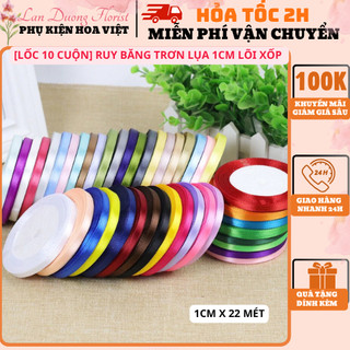 [Lốc 10 cuộn]  RUY BĂNG Lụa Trơn 1cm x 22m.Dùng để bó hoa tươi, hoa sáp,hoa Handmade…các loại