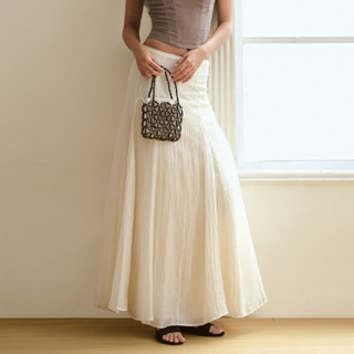  Váy Cạp Trễ Nữ Bồng Midi Skirt Dáng Xòe Nhẹ Chất Liệu Vải Tơ Nhăn Mềm - oula studios 