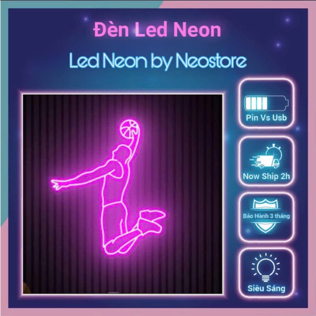 💡💡💡Đèn Trang Trí LED Neon BÓNG RỔ treo Tường HÌNH BÓNG RỔ Nhiều Mẫu ( Kèm nguồn và miếng dán treo tư